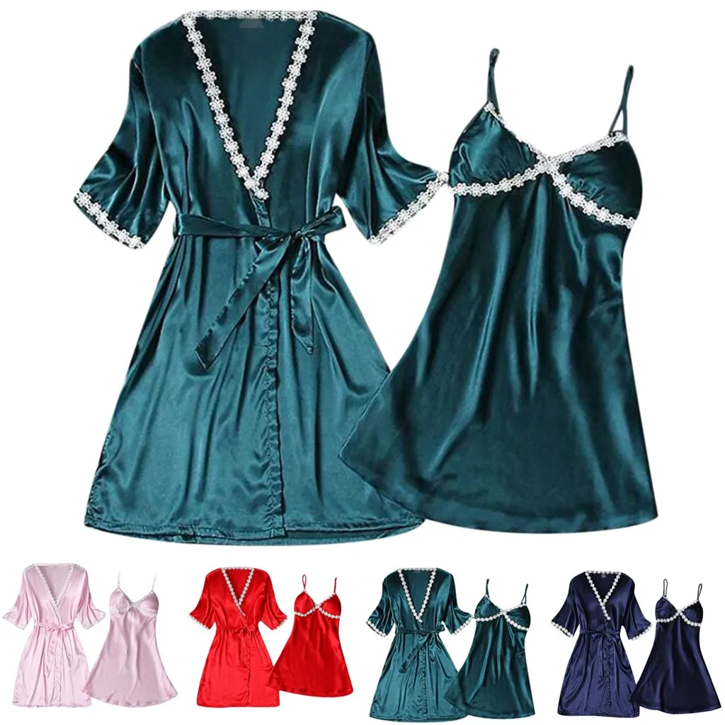 

2pcs Women Sexy Satin Sleepwear Babydoll Lingerie Nightdress Set Babydoll Sleepwear Dress bras for women lenceria