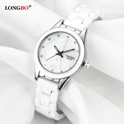 Longbo Reloj Mujer Для женщин Керамика часы Повседневное Водонепроницаемый пару часов любителей моды Кварцевые наручные часы женский мужской