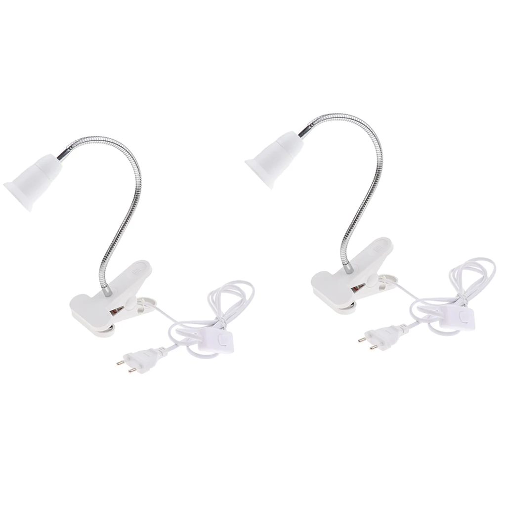 2Pcs/lot E27 Clip On Reading Light Base Desk Reading Lamp Socket White EU Plug Used for Dresser Lighting