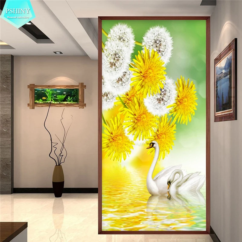 Алмазная вышивка PSHINY 5D DIY продажа лебедь озеро Одуванчик цветы стразы Полный