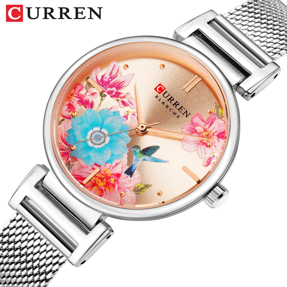 Женские Водонепроницаемые часы CURREN Flower модные серебристые наручные женские Relogio