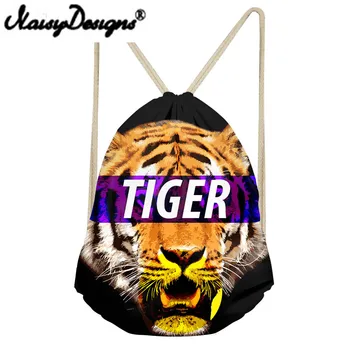 

NOISYDESIGNS men's cool Bags 3Danimals tiger Printed Drawstring Backpack school bags for teenage boys unisex Mochila Infantil