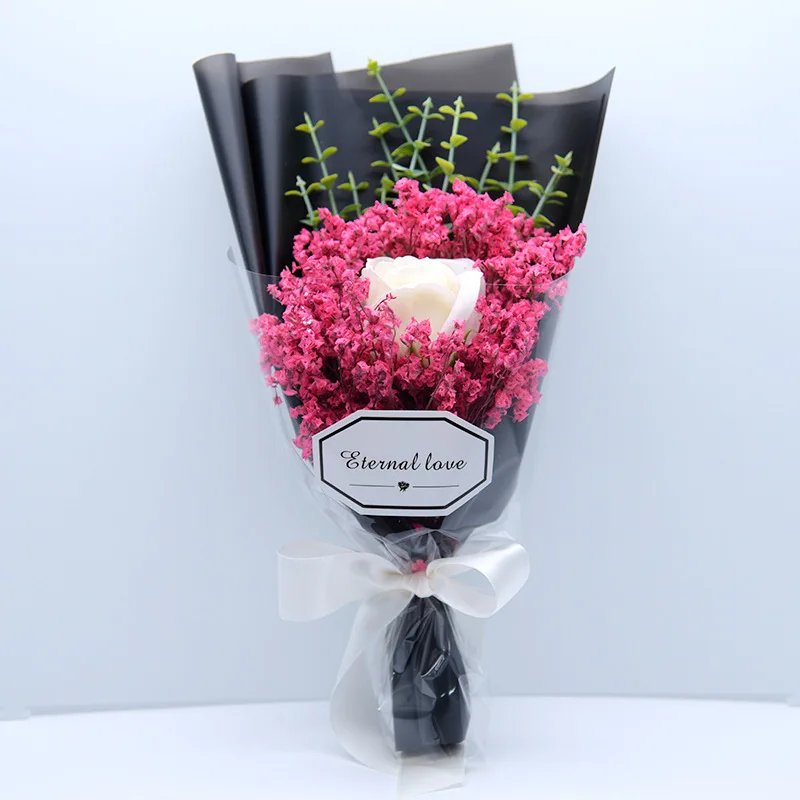 Flone Mini Artificial Dried Flower Scented Soap Rose Flower Crystal Grass Bouquet Fake Gypsophil Flower Wedding Home Party Decor (7)