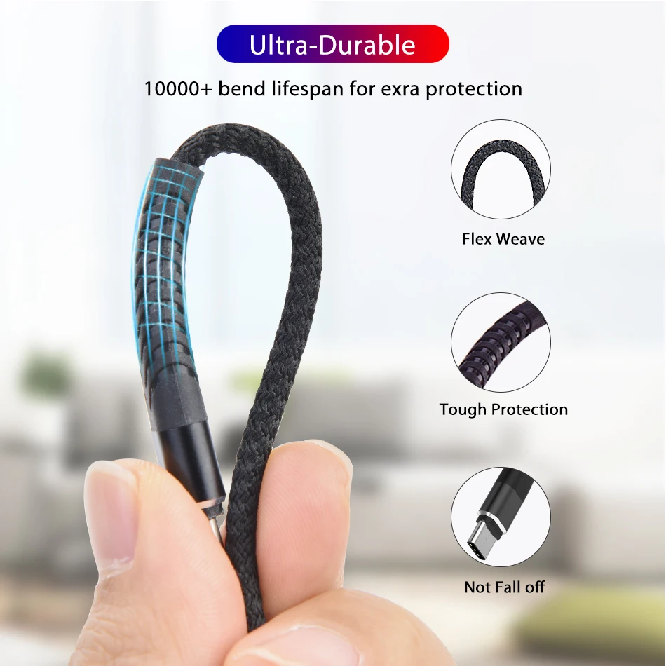 CHOETECH USB نوع C المصغّر USB كابل 3A لسامسونج Xiaomi هواوي سريع بيانات الشحن كابلات الهاتف المحمول كابل يو اس بي ل فون xr