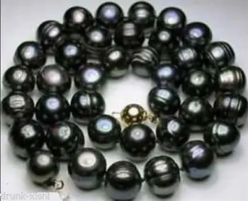 

classic TAHITIAN 11-12MM BAROQUE GENUINE BLACK PEARL NECKLACE 17" ^^^@^Noble style Natural Fine jewe FREE SHIPPING
