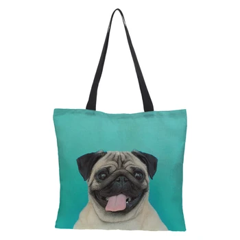 

Cute Prints Women's Shopping Bag Lady's Foldable Handbag Shoulder Bags Beach Bag linen Soft Fashion Zipper Hand Totes for Summer