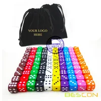 Bescon Multi-Colored 16MM Game Dice Pack of 100pcs 10 Assorted Different Colors - Black Velvet Bag 1