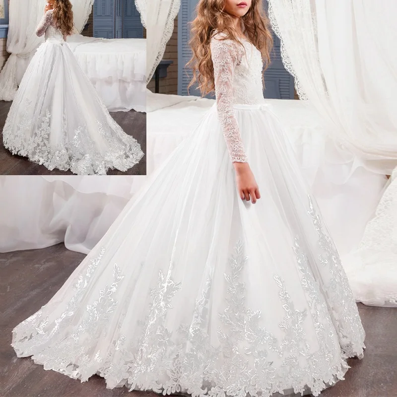 Элегантные свадебные платья подружки невесты для девочек; длинное бальное платье без рукавов с вышивкой и шлейфом; платье принцессы