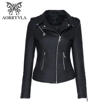 AORRYVLA New Autumn Faux Leather Jackets Women 2017 Classic Black Color Turn-Down Collar Zipper Short Women Biker Leather Jacket