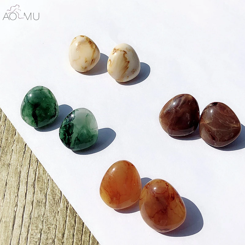 

AOMU Trendy Simple Korean Acrylic Resin Geometric Water Drop Round T Bar Stud Earrings for Women Girl Jewelry Brincos