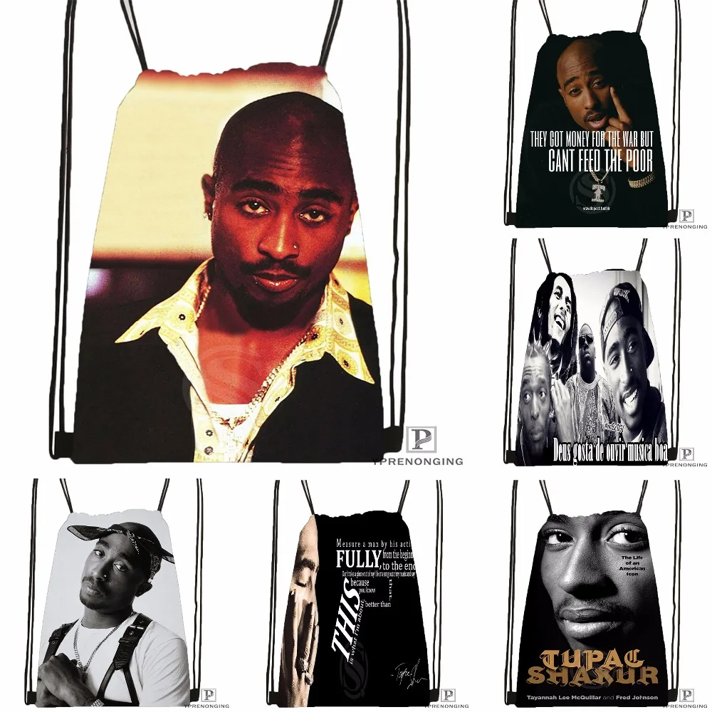 Пользовательские Tupac художественная походная сумка на шнурке подарочные сумки для мужчин и женщин милый рюкзак дети ранец(черная спина) 31x40 см#180531-01-01