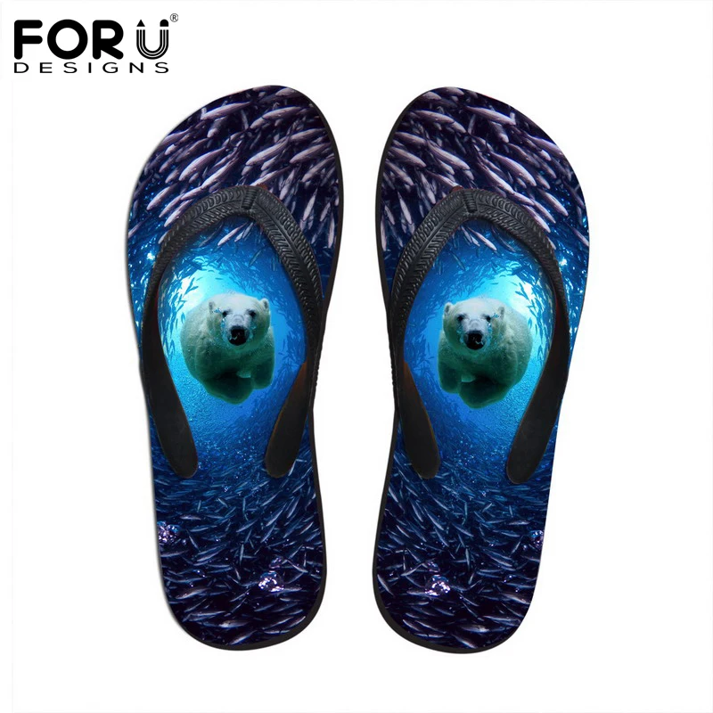 

FORUDESIGNS 2018 Summer Women Flip Flops 3D Blue Sea Animals Dolphin Printed Rubber Flipflops Fashion Woman Beach Slippers Shoes