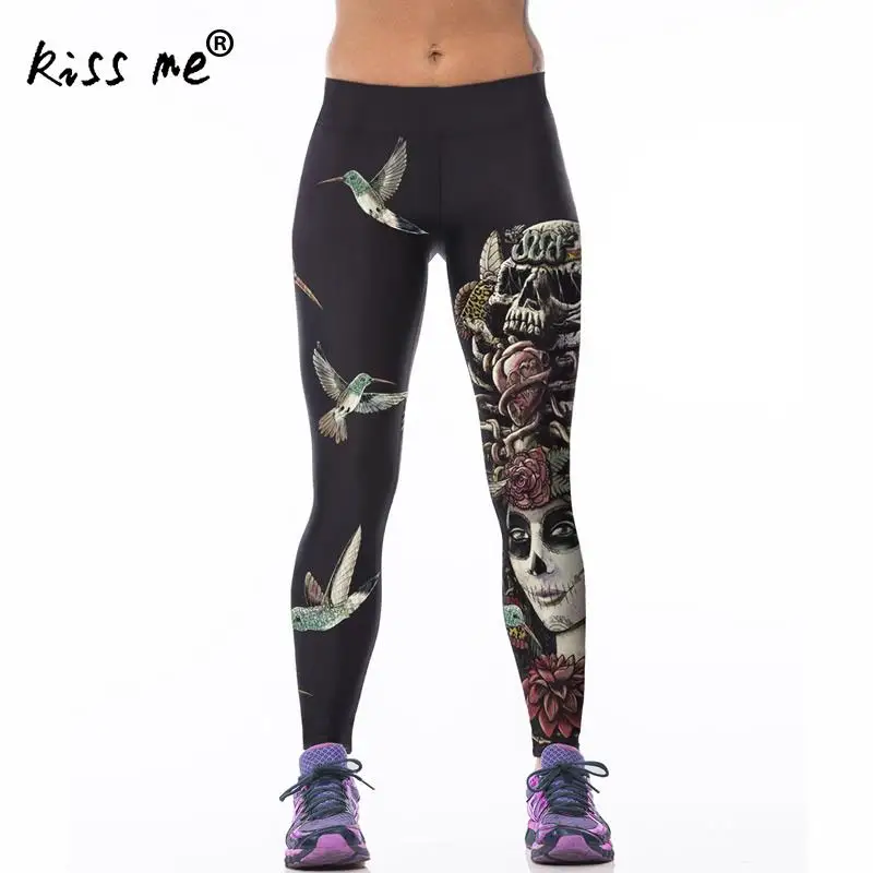 

Sexy Shaping Hip Yoga Pants Women Fitness Tights Workout Gym Running Bottom Slim Skull Printed Sports Leggings Training Clothing