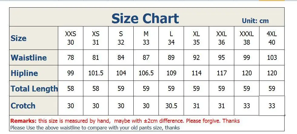 Shorts pants size