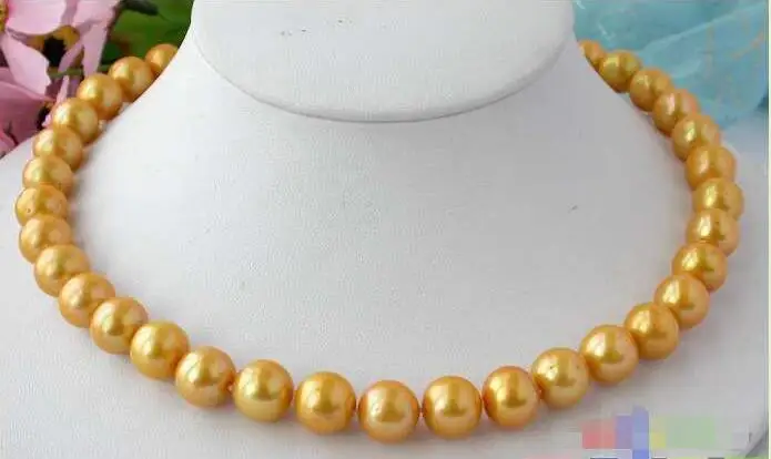 

Free Shipping >>p1305 LUSTER AAA 17" 12MM GOLD ROUND FW CULTURED PEARL NECKLACE