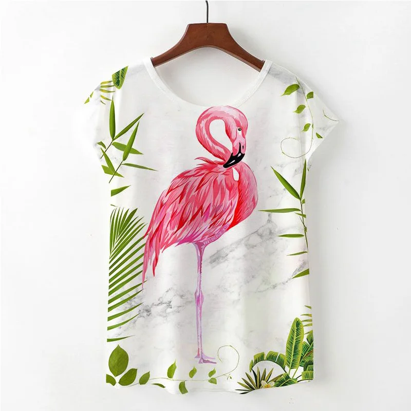 3D Flamingo Print T shirt 2019 Summer Animal Print Cap Sleeve Tees