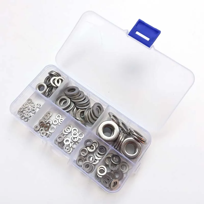 

200pcs/set Stainless Steel Flat Washer M2 M2.5 M3 M4 M5 M6 M8 M10 304 Stainless Steel Plain Washer Gaskets Assortment Kit