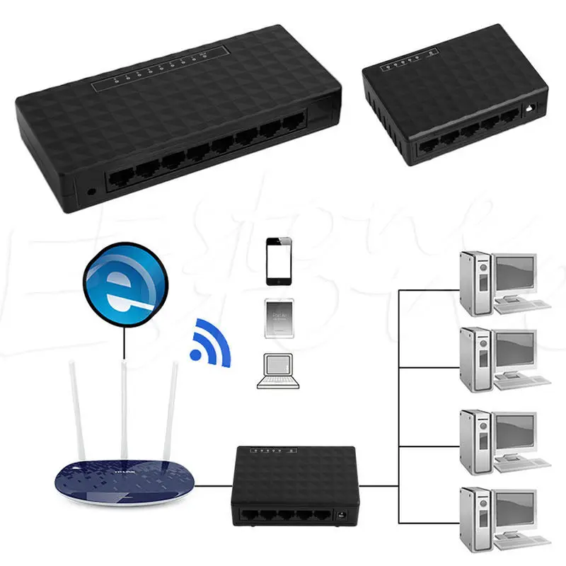 5/8 порт RJ-45 10/100 Мбит/с Ethernet настольный коммутатор Auto-MDI/MDIX концентратор