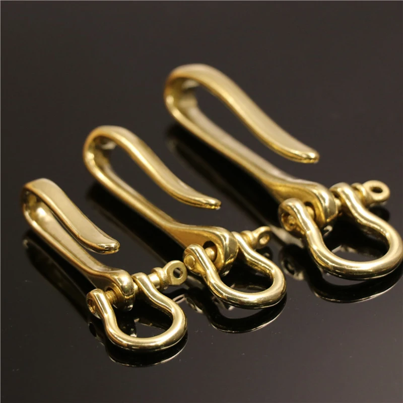 3 Pack Solid Brass U Hook Key Loop Pocket Clip with Ring Fish Hook Keychain for Men Women Brass Belt Keyring U Hook FOB Clip Biker