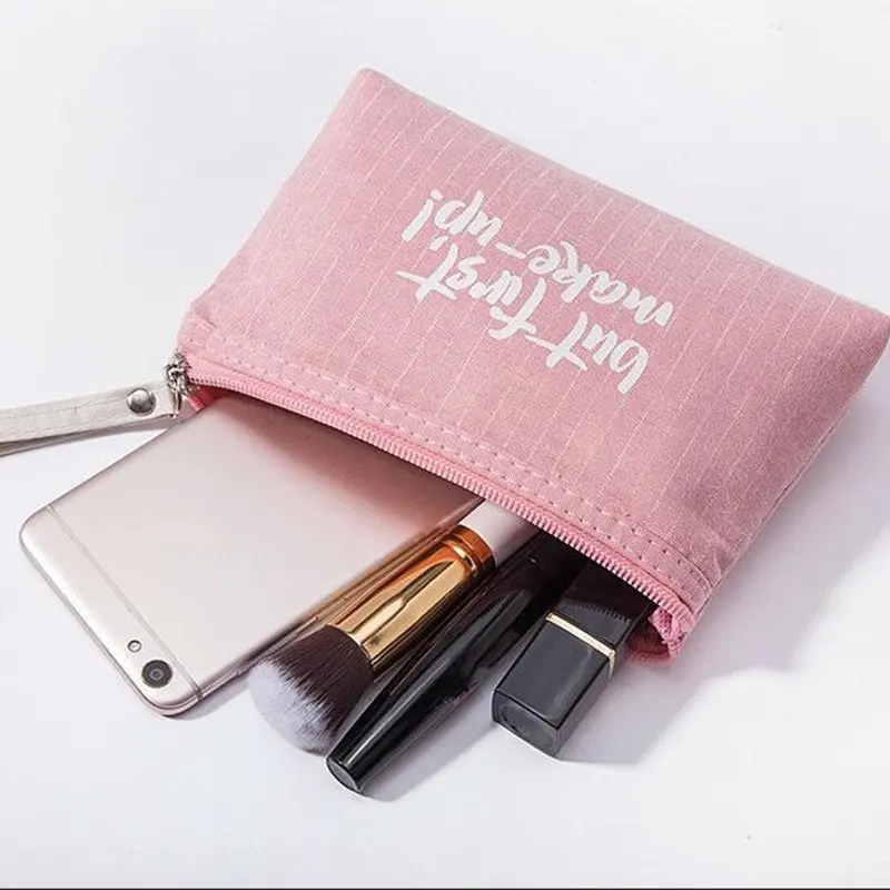 Simple Letter Canvas Makeup Beauty Bag Storage Multifunction Make Up Travel Bag Women Portable Zipper Cosmetic Bag Necessarie
