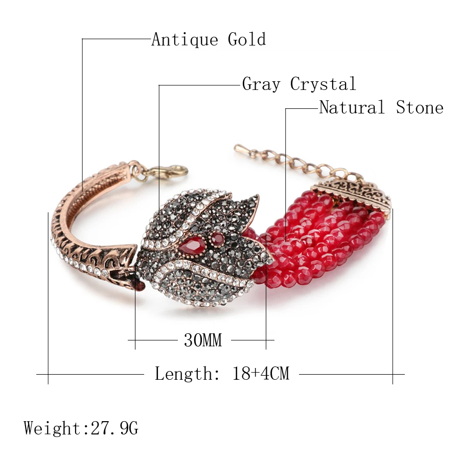 Kinel Шарм красный натуральный камень браслеты Модные Позолоченные Серый Кристалл браслет под старину для женщин турецкие ювелирные изделия