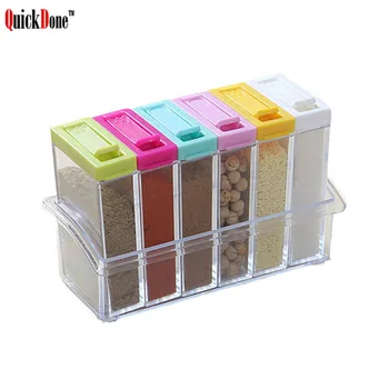

QuickDone Kitchen Cook Tool Spice Seasoning Box 6Pcs/Set Plastic Transparent Colorful Salt MSG Organizer Storage Bottle NDK0261