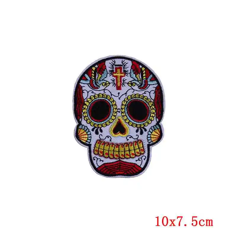 Prajna цветок мексиканский череп нашивка полоса Роза железо на байкерские нашивки Вышитые Дешевые нашивки для наклейка на одежду аппликация значок - Цвет: Хаки