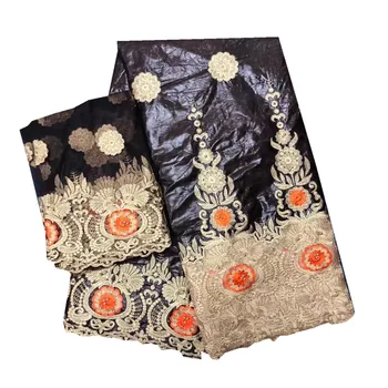 

Hot Sale High Quality 5Yards Bazin Riche Getzner 2018 African Bazin Fabric+2Yards Mesh Tulle Lace With Beads ly62-31