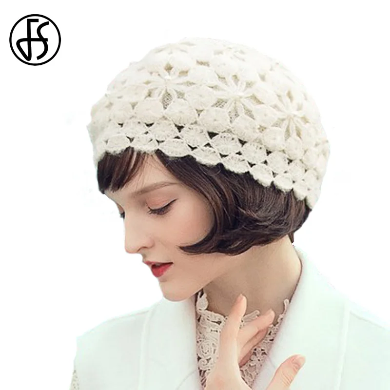 FS, женская шапка, зимняя, теплая, модная, дизайнерская, белая, черная, серая, фиолетовая, шапки бини, женские, для девочек, шапки с цветком, украшенные бисером, Повседневные шапки, шапка