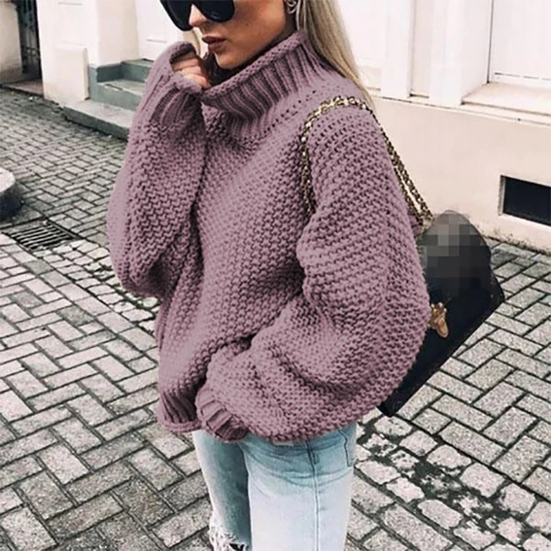 

Autumn Winter Turtleneck Bat Sleeve Women Solid Pullovers Sweater Ladies European Roll Side Loose Casual Knitwear 2019 SJ3709U