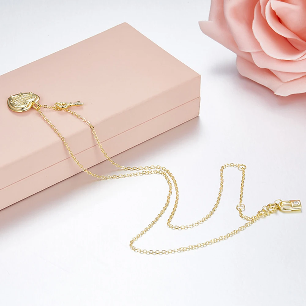 

Silver Gold Color Jewelry Cubic Zirconia Micro Pave Setting Heart Key Lock Necklaces&pendants Collar Jewelry Bijoux with logo
