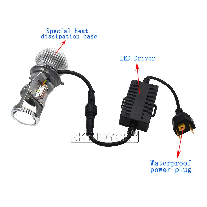 SKYJOYCE Mini LED Projector Lens H4 LED Headlight Bulbs LED Conversion Kit H4 LED Bulb Light Lamp HiLo Beam Headlight LHD H4 (5)