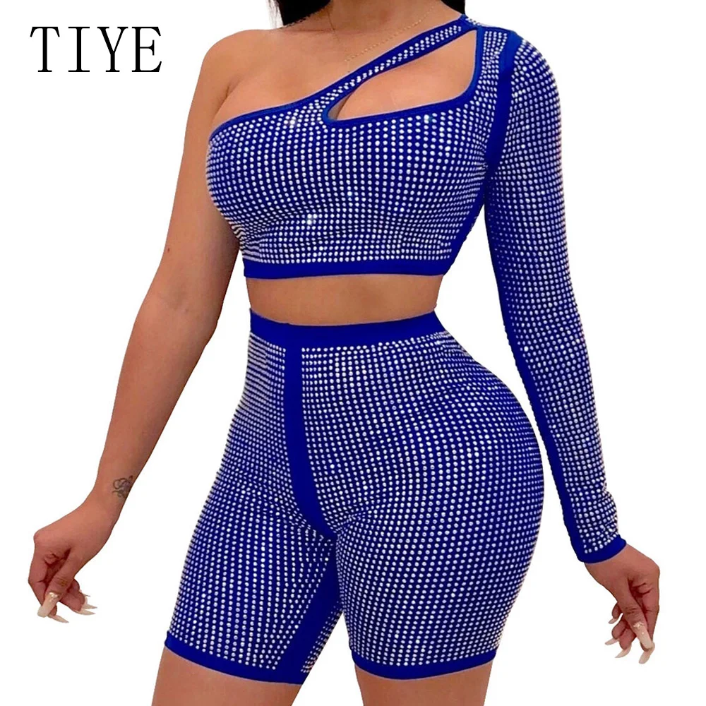 

TIYE One Shoulder Sparkly Diamonds Sexy Jumpsuit Hollow Out Two Piece Bar Night Club Party Romper Performance Outfits Playsuits