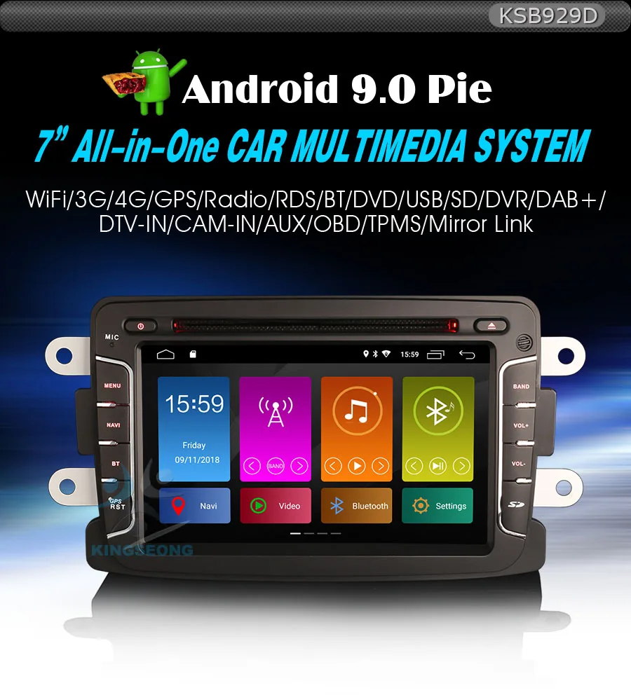 Best DAB+ Car stereo GPS Sat Nav BOD DVT-IN for Renault Dacia Duster Logan Sandero Dokker Lodgy Android 9.0 CD FM 0