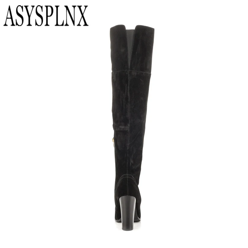 Aspsylnx бренд 2018 г. женские зимние сапоги из флока женская обувь на высоком каблуке