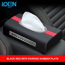 LOEN 1 * Car Styling PU skóra podłokietnik pudełko na chusteczki i organizator czarny niebieski czerwony pomarańczowy Nakpin pudełko z Luminous Parking numer