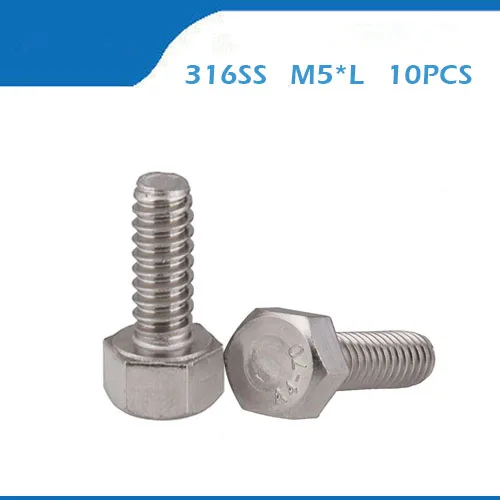 M5 M5*10/12/16/20/25/30mm 316 Stainless Steel ss Bolt DIN933 Metric