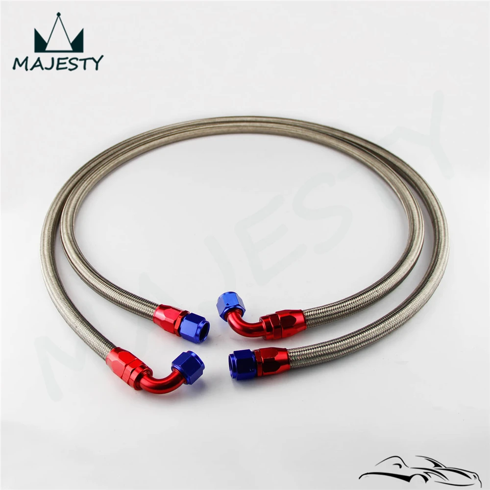 2Pcs 10AN Nylon Steel Braided Oil Cooler Filter Hose Oil Fuel Line 1.4m