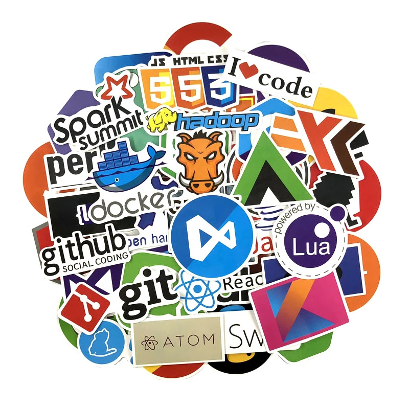 

50PCS Developer Docker Sticker Anime Icon Animal Cute Stickers Gifts for Children To Laptop Suitcase Guitar Fridge Bicycle Car E