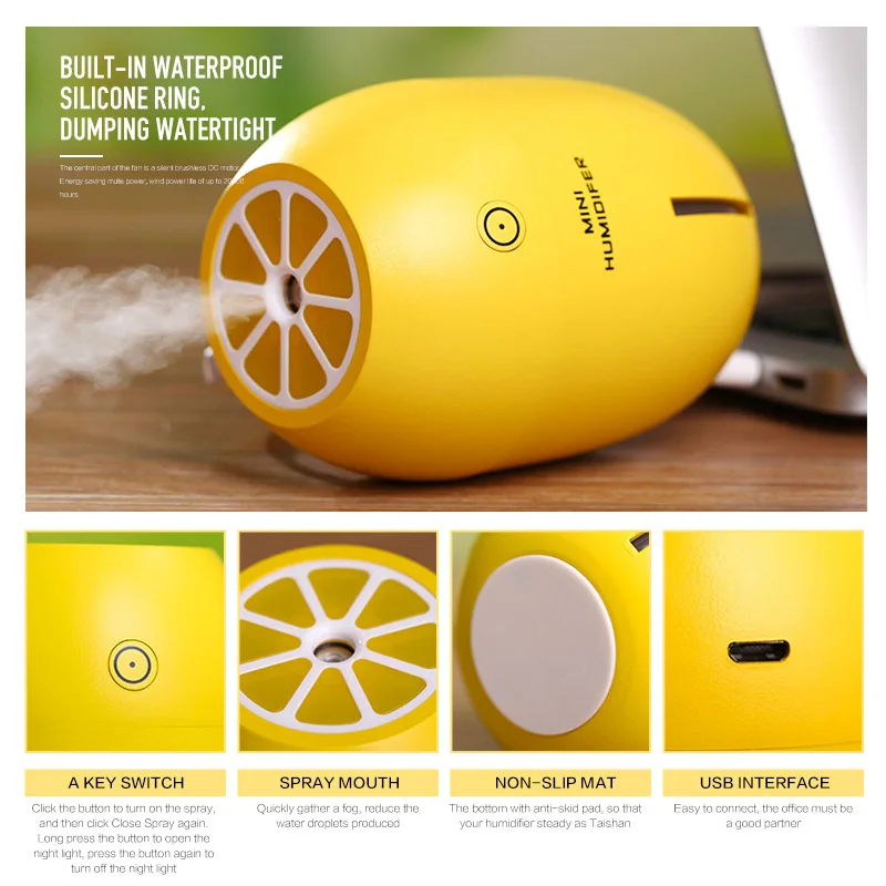 

Mini USB table Lamp LED kids Night light with 180ml Air Humidfier Lemon Aromatherapy Diffuser for Home with Air Purifier office