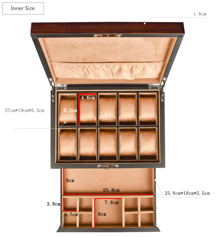 Деревянный дисплей часов коробки, футляр с замком Твердые механические часы Органайзер женский держатель для хранения драгоценностей чехол