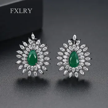 

FXLR Exquisite Drop Shaped CZ Gun Black and White Color Vintage Stud Earrings for Women Wedding Party Jewelry Gift