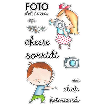 

Boy girl taking pictures Transparent Clear Stamps for DIY Scrapbooking/Card Making/Kids Christmas Fun Decoration Supplies Stempe