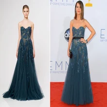 Сары Полсон премия Emmy вечернее платье ТРАПЕЦИЕВИДНОЕ милое бирюзовое тюлевый кружевной накладной орнамент с открытыми плечами платья знаменитостей