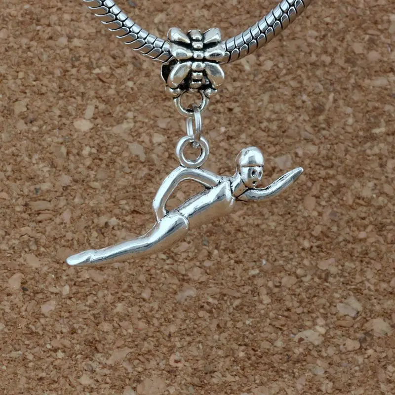 

Swimmer sporter Charm Big Hole Dangle European Beads Antique silver Fit Charm Bracelet Jewelry DIY 29.5 x26mm 100pcs/lot A-415a