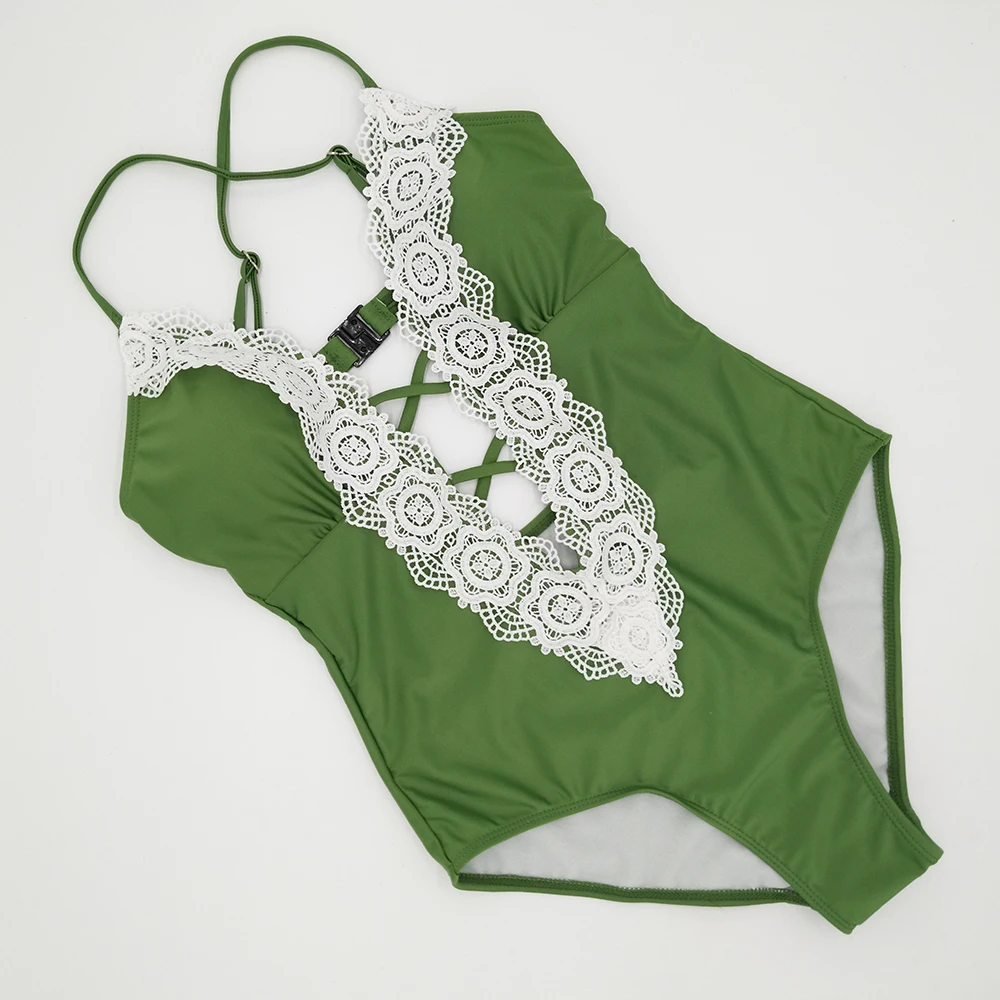 

sexy lace one piece swimwear green swimsuit women swimming bathing suit ladies maillot de bain femme 2019 monokini badpak dames