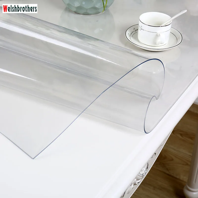 Modern Pvc transparent kitchen table cover soft glass cloth tablecloth oil d' water 1.0 mm boat by roller