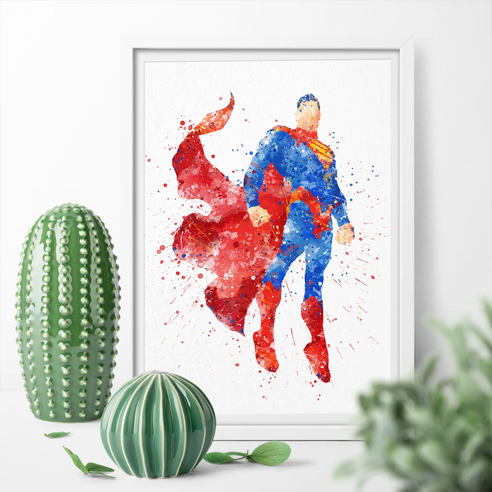 HD Printed Watercolor Superhero Superman Art Canvas Poster Print Wall