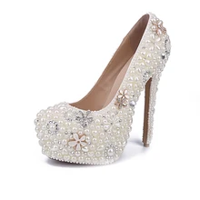 Vogue luxus perle kristall schuhe handgemachte natürliche schaffell hochzeit braut bridemaid 16 CM super high heel MA0435