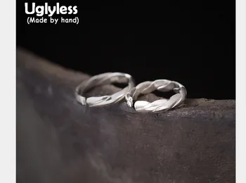 

Uglyless Genuine 990 Silver Handmade Twist Finger Rings for Lovers Classic Fashion Weave Texture Opening Ring Unisex fine Bijoux